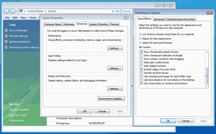 Adjust Visual Effects for Performance