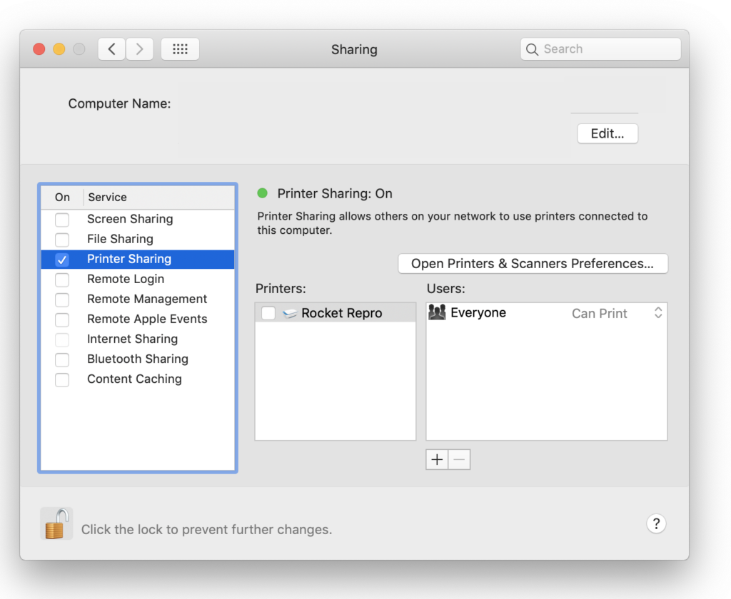 Check Printer Sharing Settings