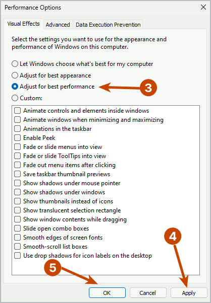 Disable Visual Effects for Better Performance