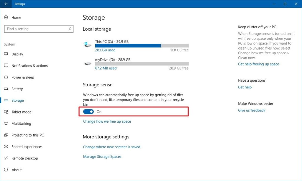 Enable and Configure Storage Sense