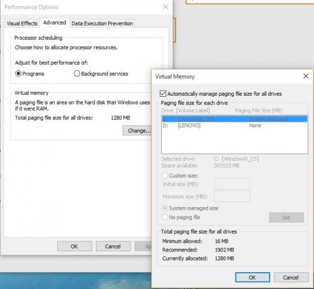 Manage Virtual Memory Settings