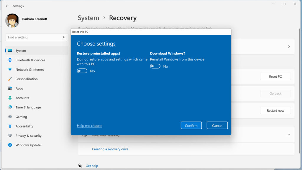 Reset or Refresh Windows 11