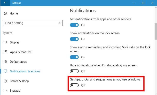 Turn Off Notifications and Tips